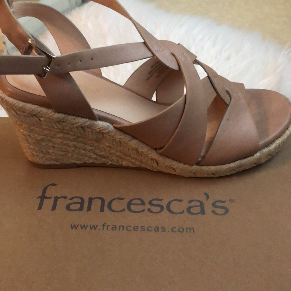 Francesca’s Inwood Nude Twistfront sandals. Wedge. NEW IN BOX Spring Summer Shoe